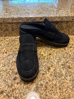 The Office Of Angela Scott Miss Emma  Black Suede Platform Mule Loafers 42 US 12